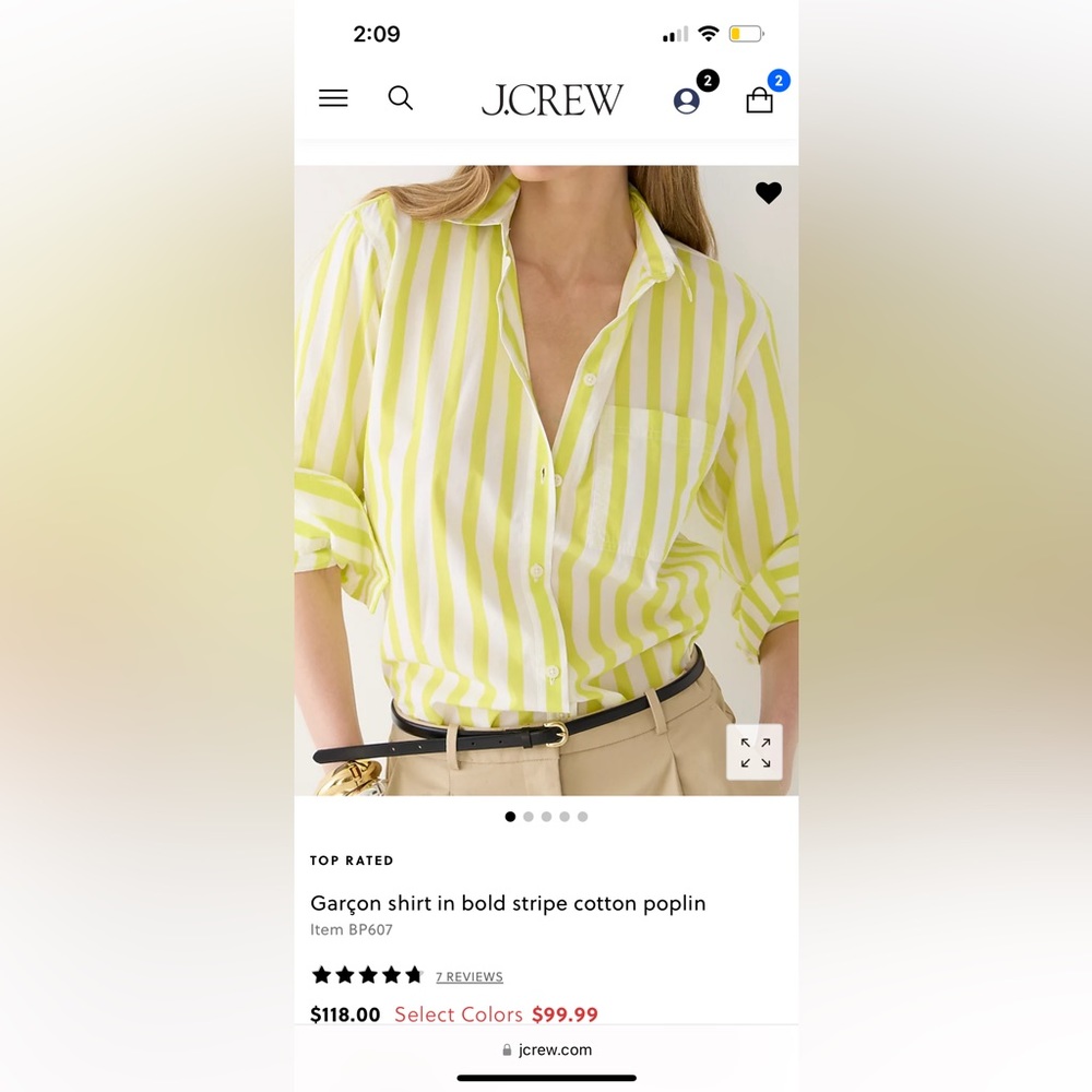 J. Crew Garçon shirt in Kiwi stripe, size 0 NWT